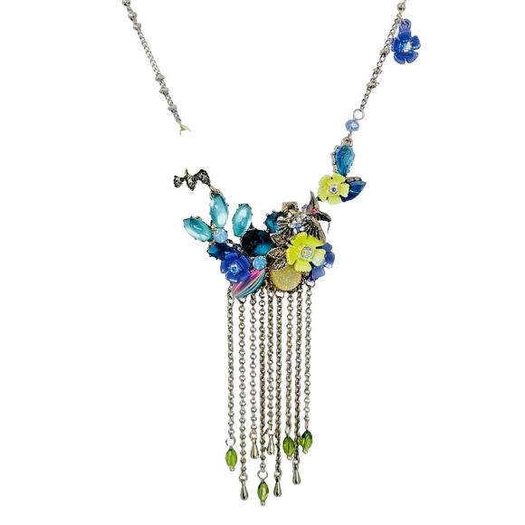 Betsey Johnson Hummingbird Flower Statement Necklace 29"  Tassel Spring Ahead - Picture 11 of 14